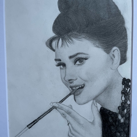 Audrey Hepburn original sketch, matted, 11x14, graphite - Picture 2 of 4